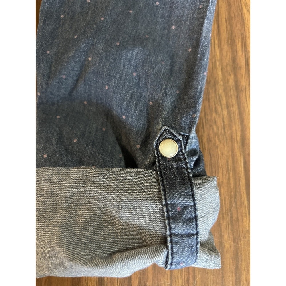 Tommy Hilfiger Chambray Denim Shirt Size S/P Pearl Snaps Polka Dots - Picture 11 of 11